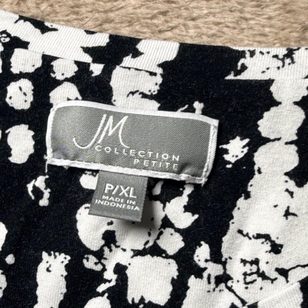 JM Collection Petite XL Top Black White Abstract Dotted Print Blouse Basics - Picture 2 of 5